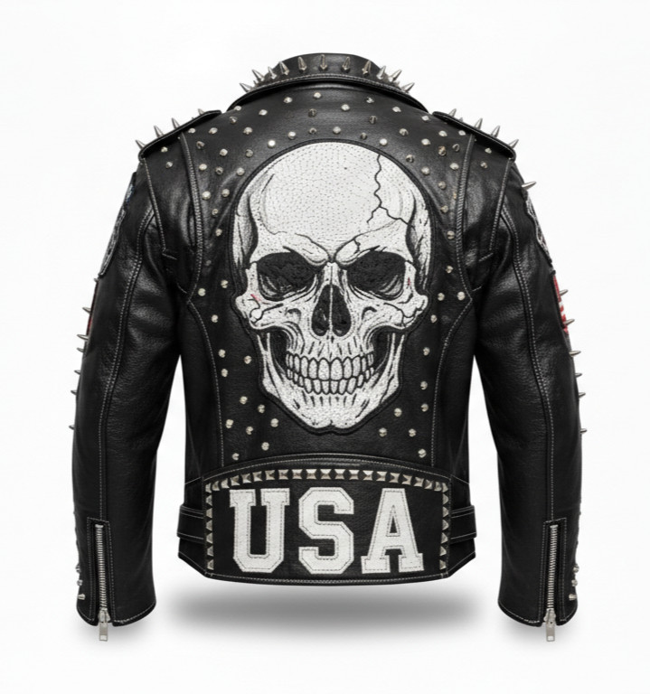 Men’s Studded Leather Jacket | Punk Rock Biker | Spiked Moto | Heavy Metal Style