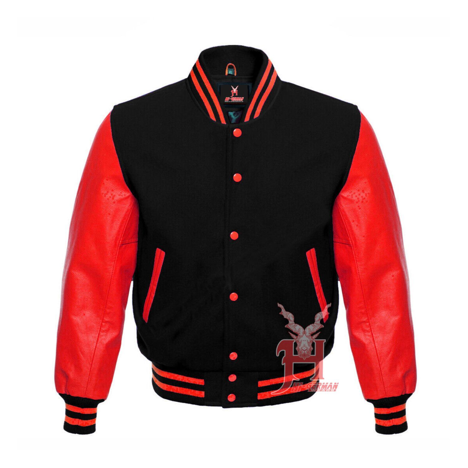 Varsity Men’s Letterman Baseball Black Wool Genuine Red Leather Sleeves Jackets