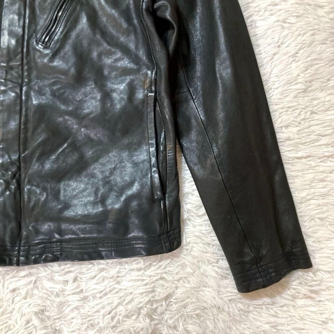 AVIREX Lamb Leather Hooded Jacket Blouson Coat Men Size M Black Genuine