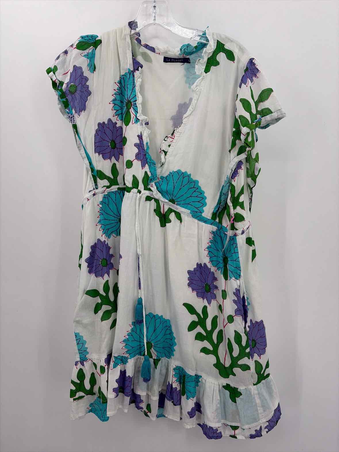 Pre-Owned La Plage White Size Large Knee Length Short Sleeve Dress