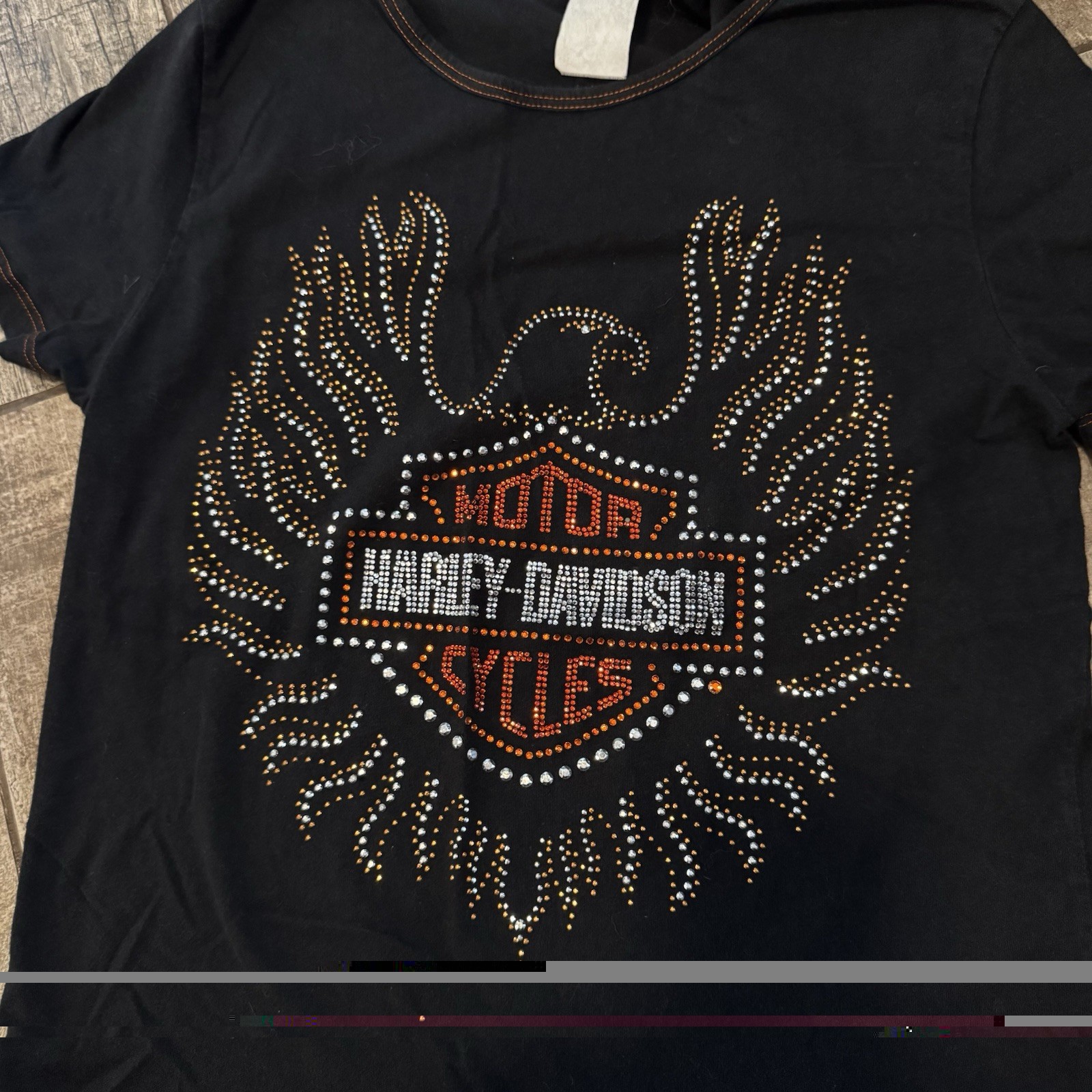 Harley Davidson Rhinestone T-shirt Black Big spring, Tx. Dealership Size Unknown