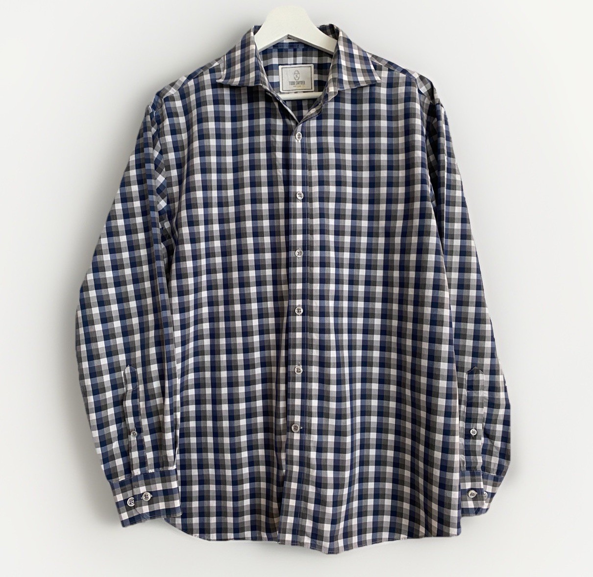 Todd Snyder NY Melange Yarns Gingham Check Shirt Blue Grey Mens Large 16.5 32/33
