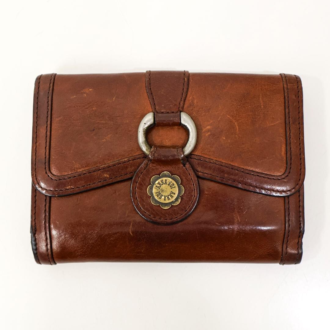 Anna Sui Leather Bifold Wallet Brown 5.3×3.7 inches Used