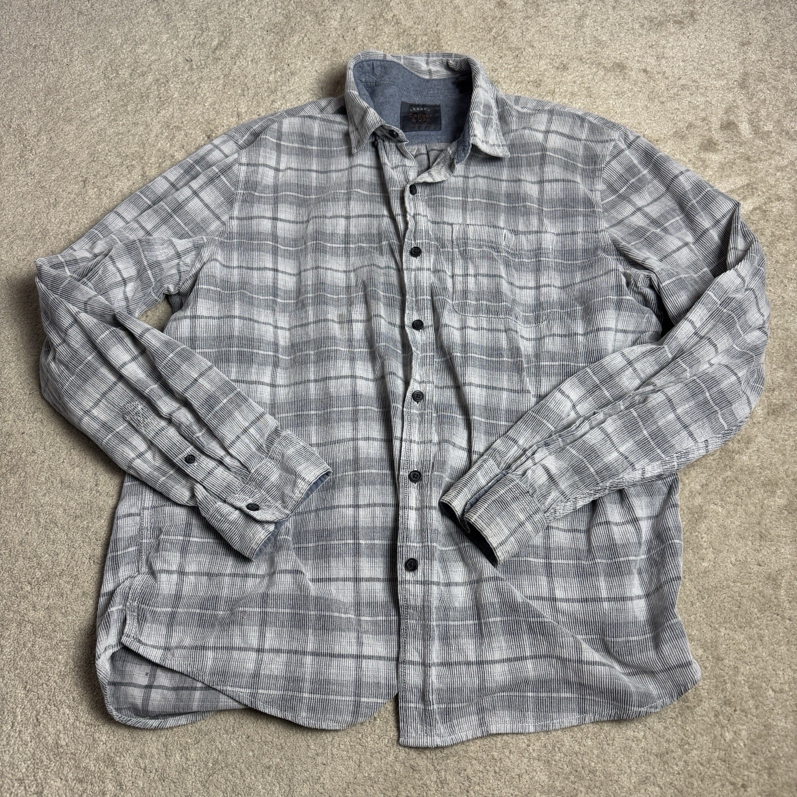 Copper and Oak Supply Legacy Mens Corduroy Plaid Button Up Shirt XL Gray