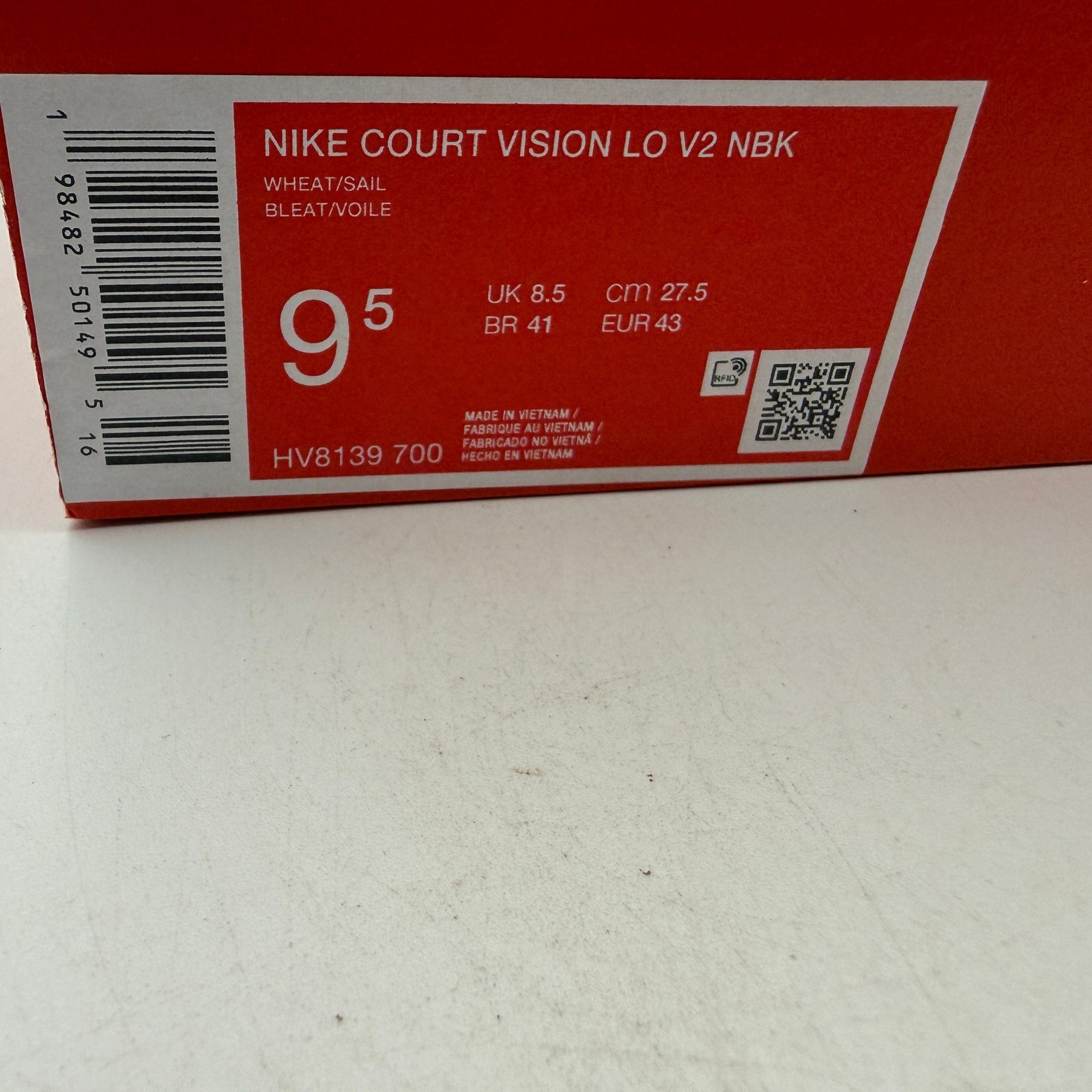 Nike Court Vision Lo V2 NBK Men 9.5 Wheat Sail Low Top Sneakers HV8139-700