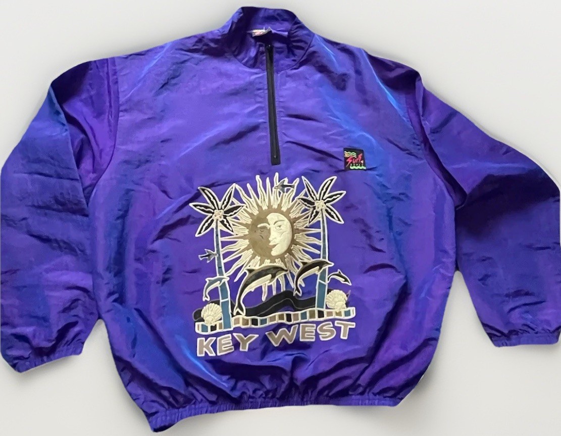 Vintage Surf Style Key West Iridescent Purple Pullover Windbreaker USA One Size