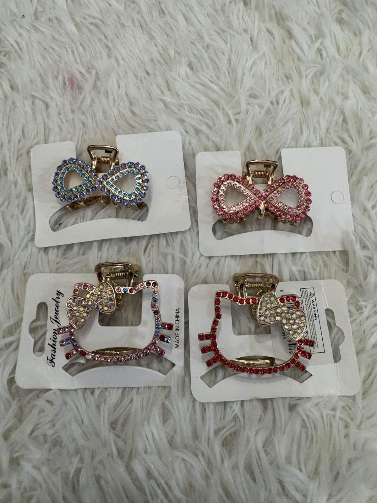 Hello Kitty And Bows Rhinestone Hair Claw Clip Set Of 4 Colorful