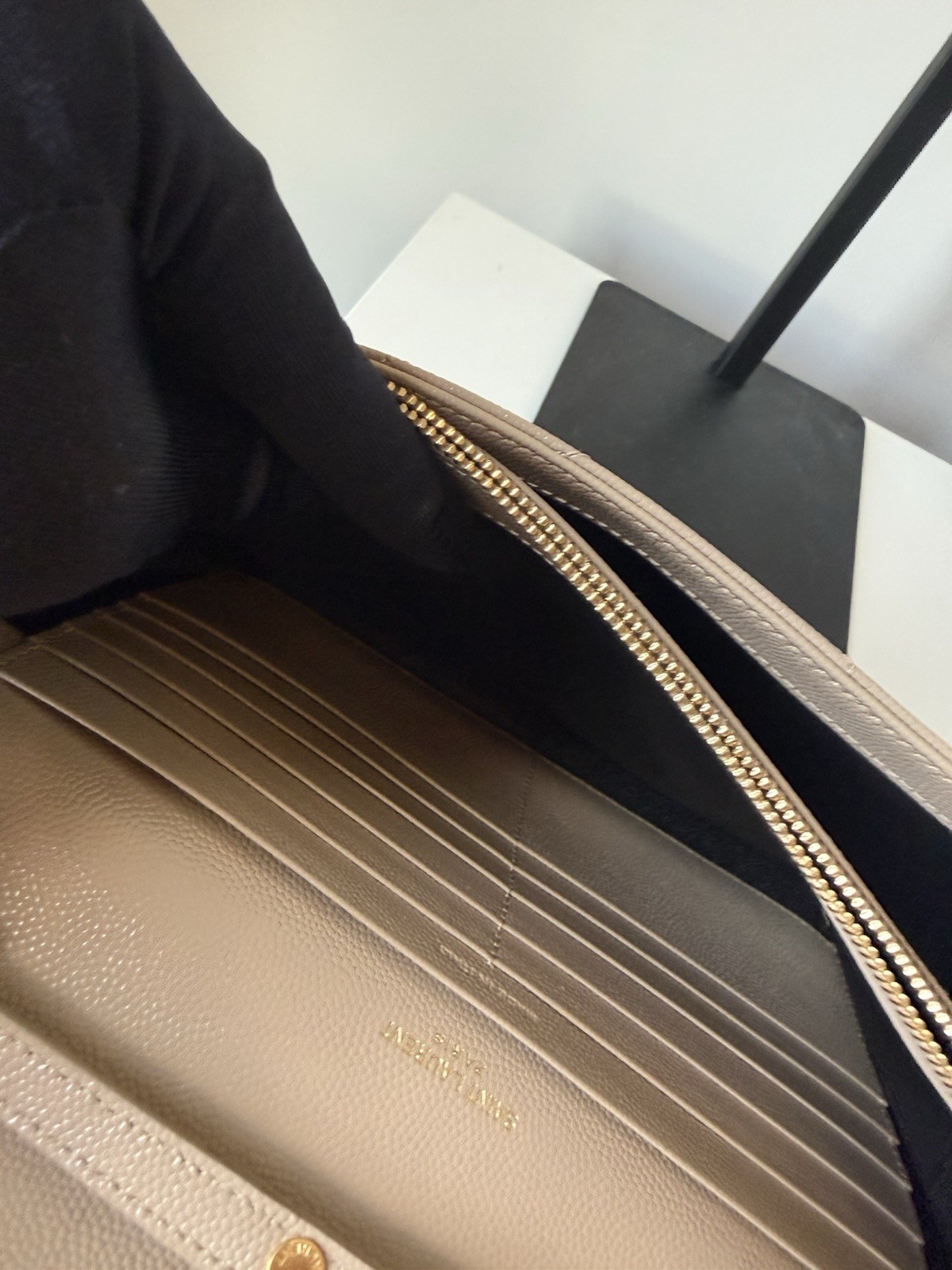 Saint Laurent YSL Leather Wallet On Chain On Chain Grained leather- Dark Beige