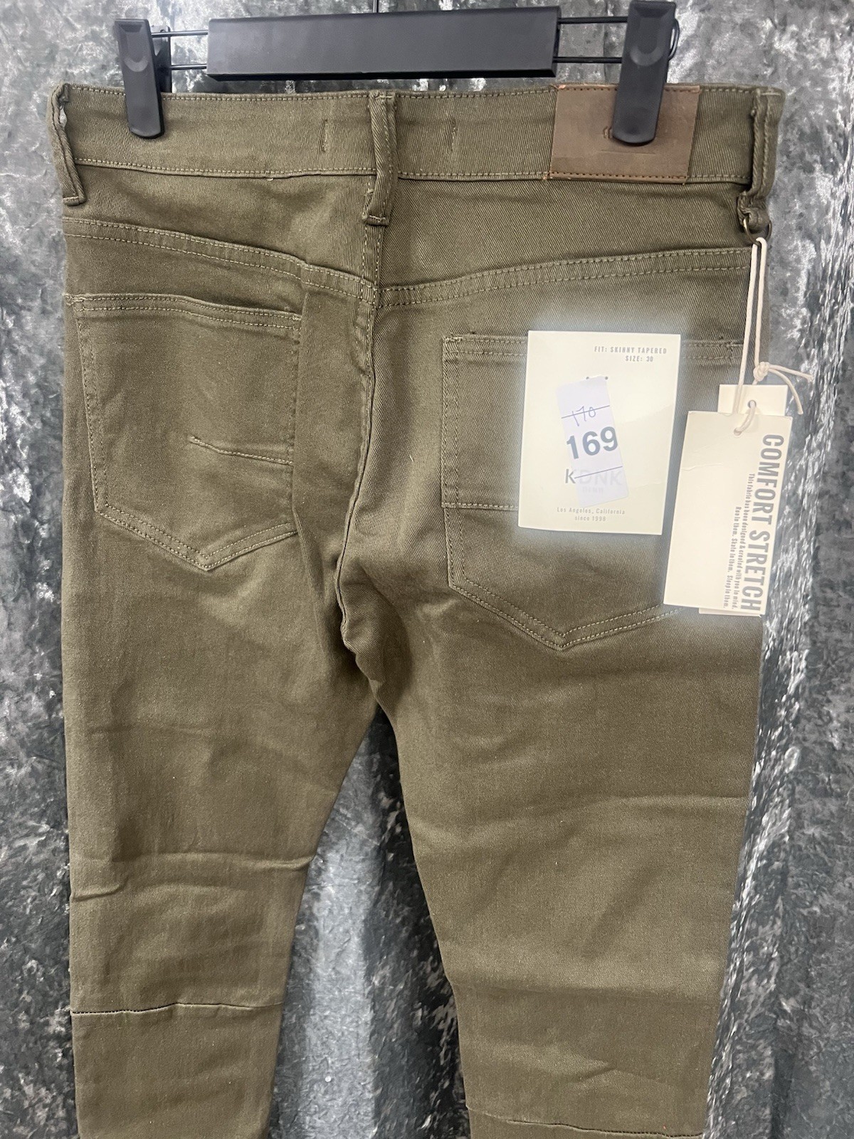 KDNK Comfort Stretch Men’s Green Skinny Denim Jeans Distressed Mid Rise