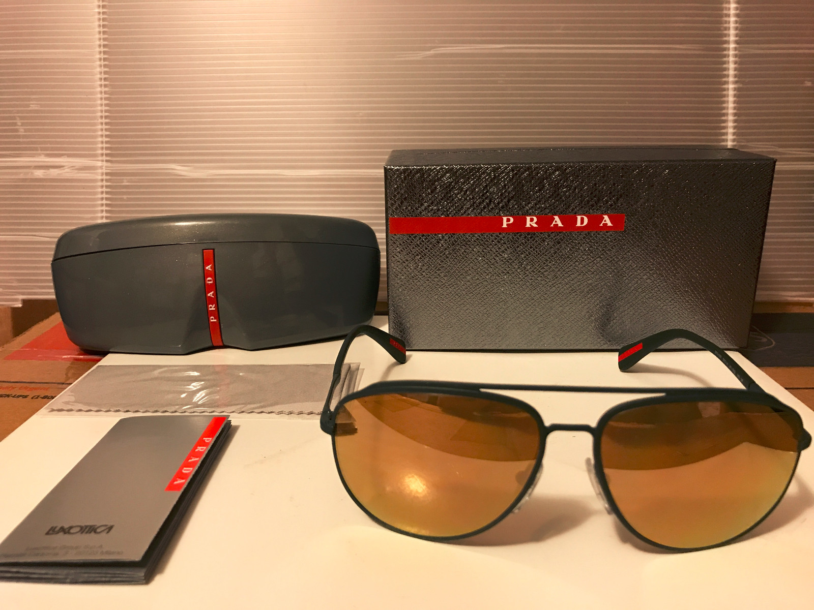 NEW Prada Sport LINEA ROSSA PS55RS UFI5N2 GreenRubber Brown Gld Mirror POLARIZED