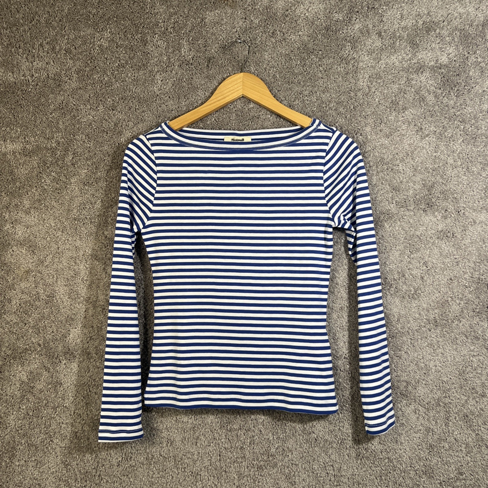 NWT Madewell Blue Striped Top Womens Small Boat Neck Long Sleeve Cotton