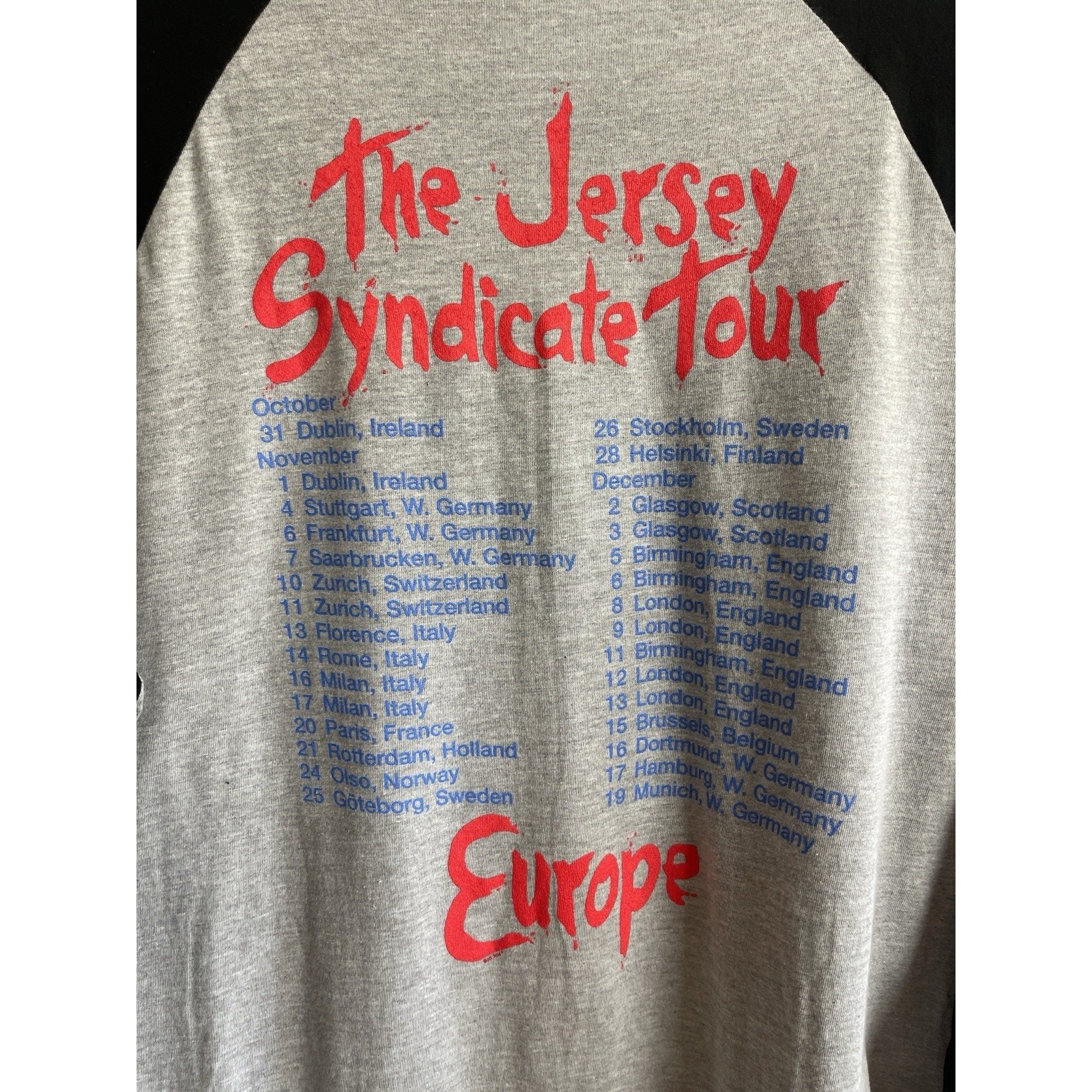 Bon Jovi Concert T Shirt Jersey Syndicate Tour 3/4 Sleeve Baseball Shirt Mens XL