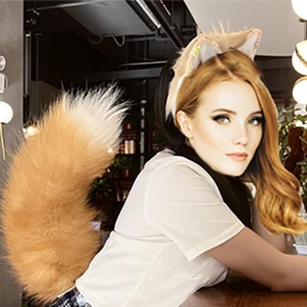 Cat Wolf Fox Ears and Tail Set for Kids Fluffy Fox Tail Cosplay Party Wolf Co…