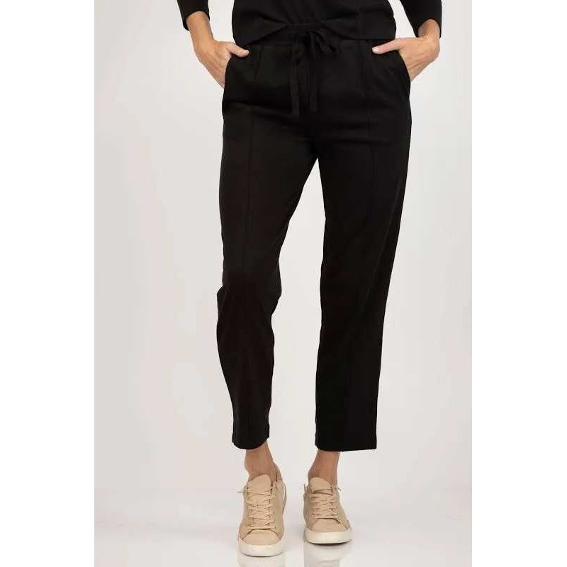 Lilla P Structured Knit Front Seam Pant Black Small 100% Cotton Drawstring NEW