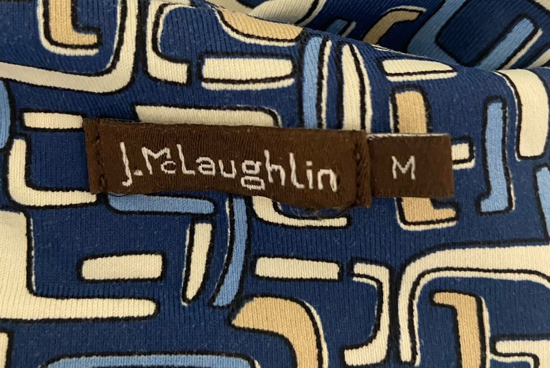 J.McLaughlin 1/4 Zip Shirt Stretch Navy Blue Cream Medium M