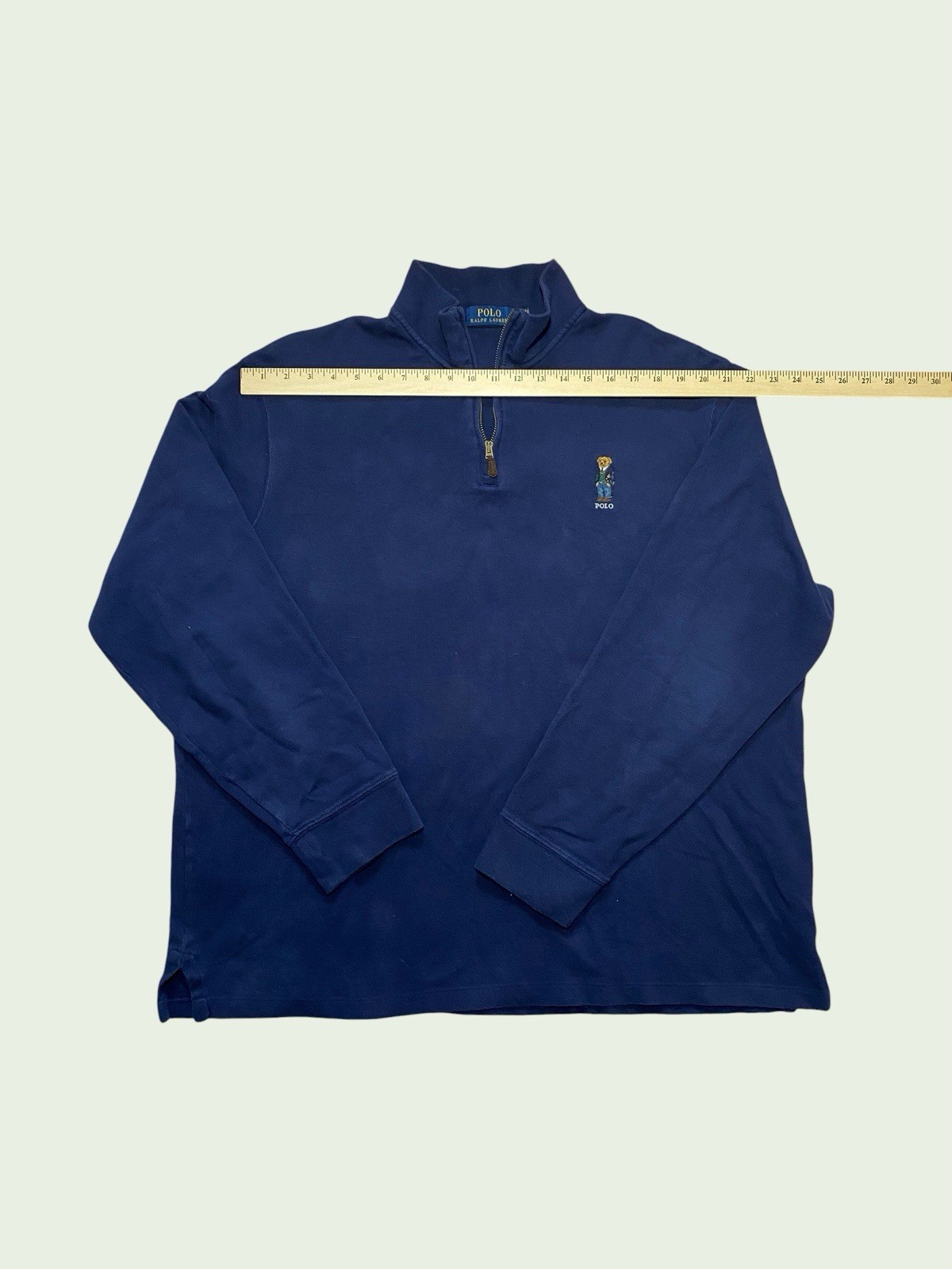 Polo Ralph Lauren XXL Navy Blue Knit 1/4 Zip Bear Pullover Sweater