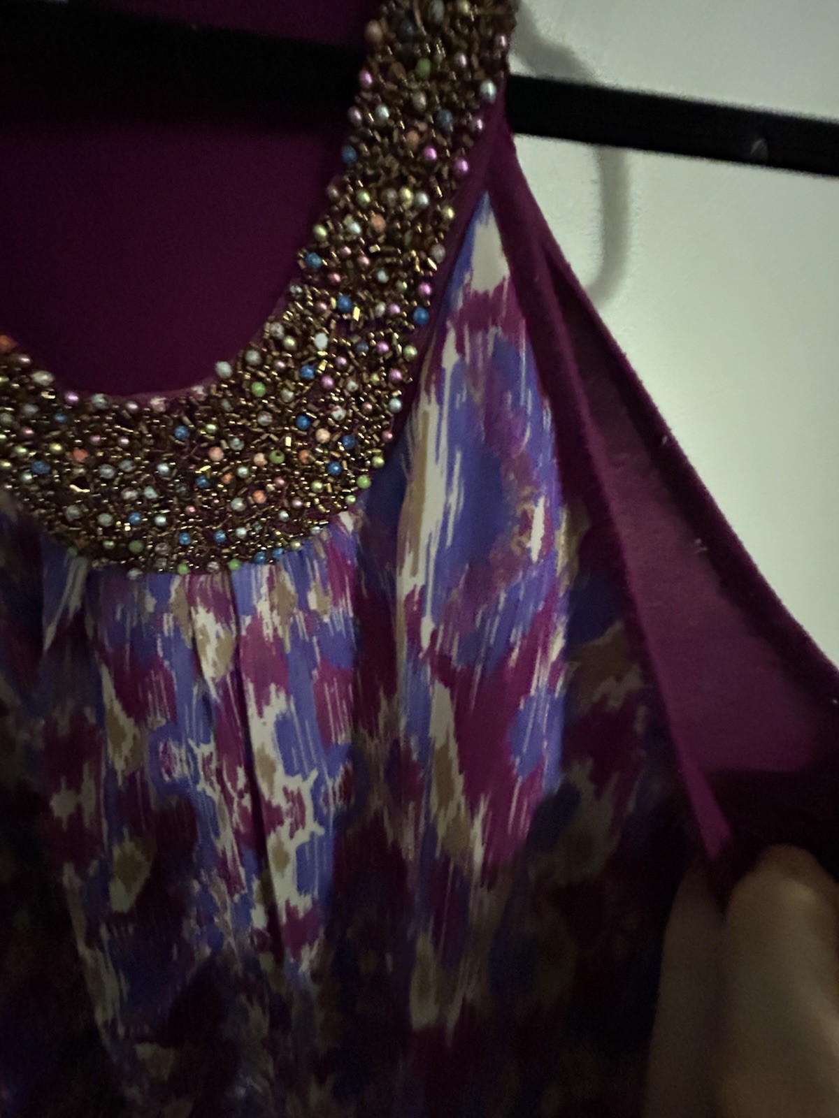 Jaclyn Smith Multi Color Beaded Top Chiffon Purple Size Large Exc Condition