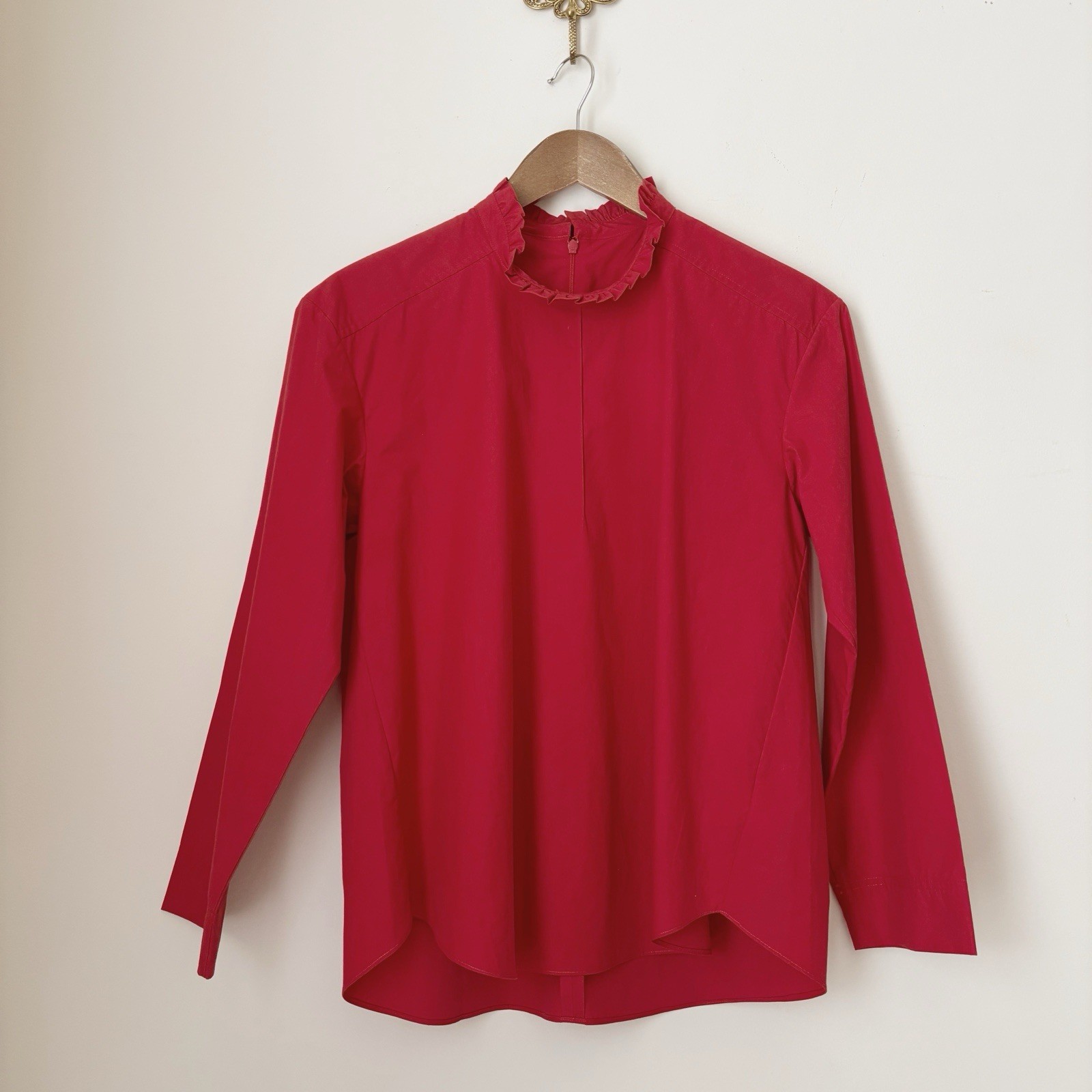 Fabiana Pigna Babette Tomato Red Cotton Poplin Ruffle Top Small Luxury Office