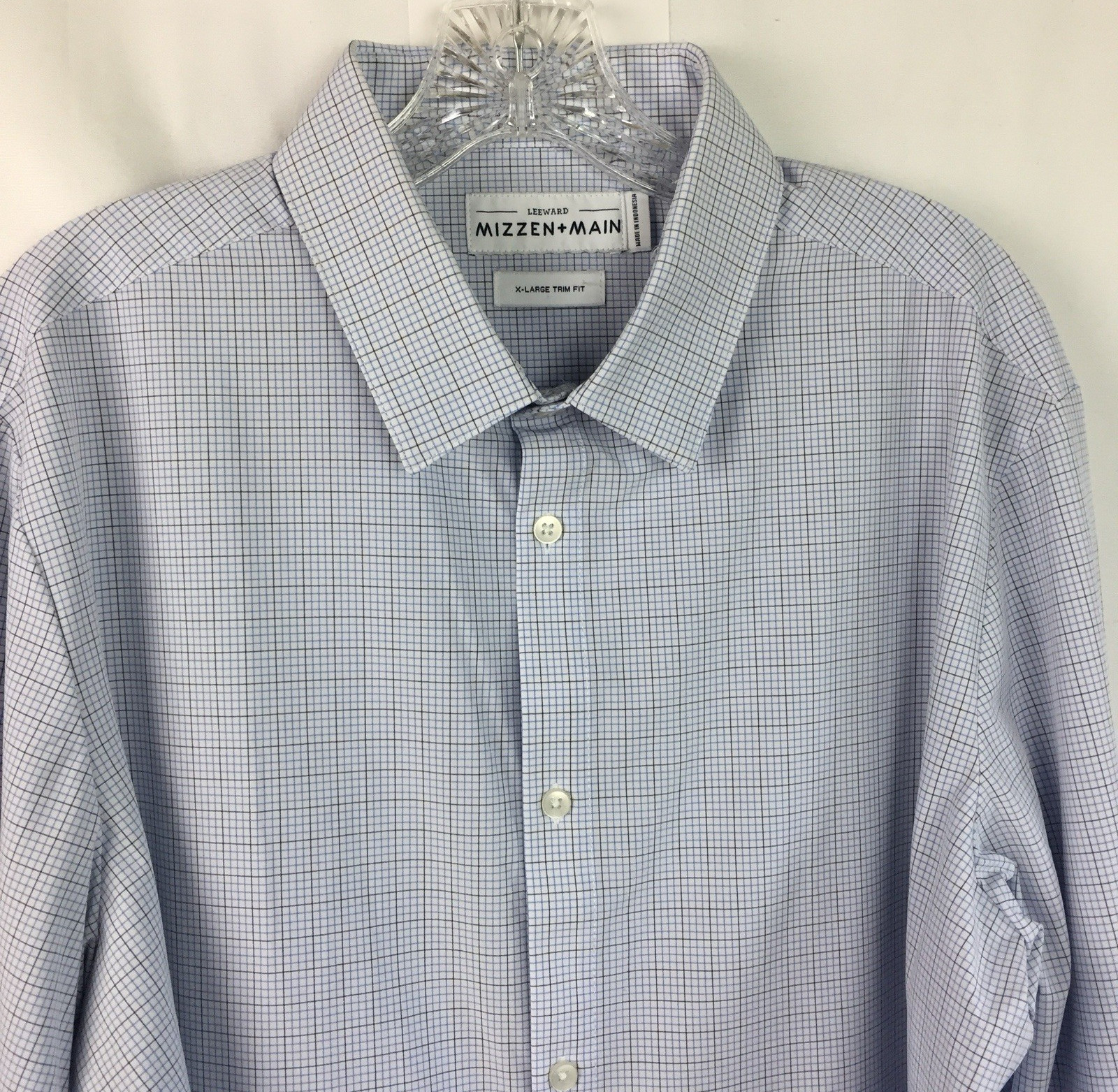 Mizzen Main Leeward Shirt Mens Size XL Light Blue Trim Fit Dress Preppy Checked