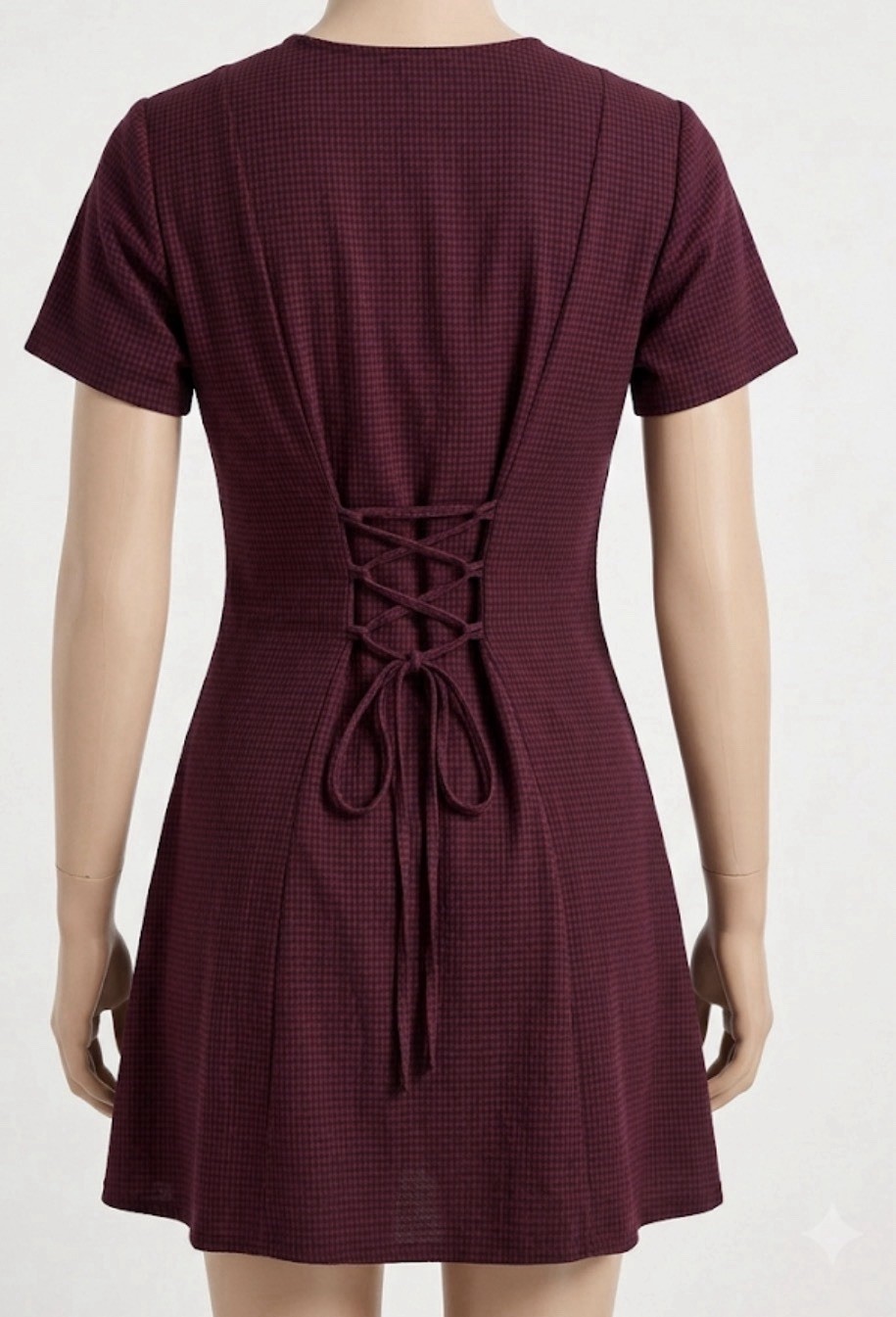 D.B.Y. Ltd. Vintage Burgundy Gingham Mini Dress M/L Dark Academia Grunge Goth