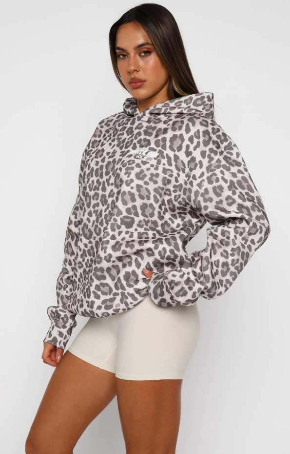 AUTHENTIC White Fox Offstage Oversized Hoodie Leopard Print Women’s S/M Pullover