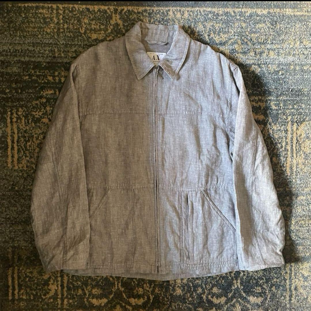 ARMANI 100% linen Jacket Blouson Men Size S Gray 90s