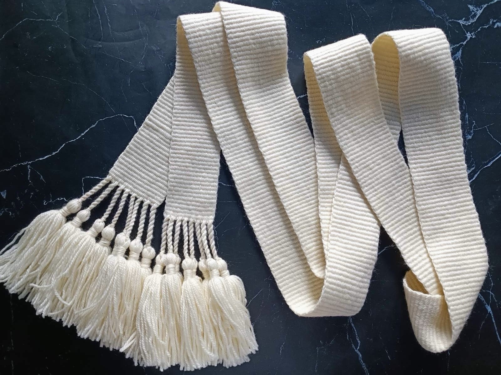 Boho Belt Woven White Tie Belt Ukraine Ivory Long Monochrome Slavic Ribbon Ivory