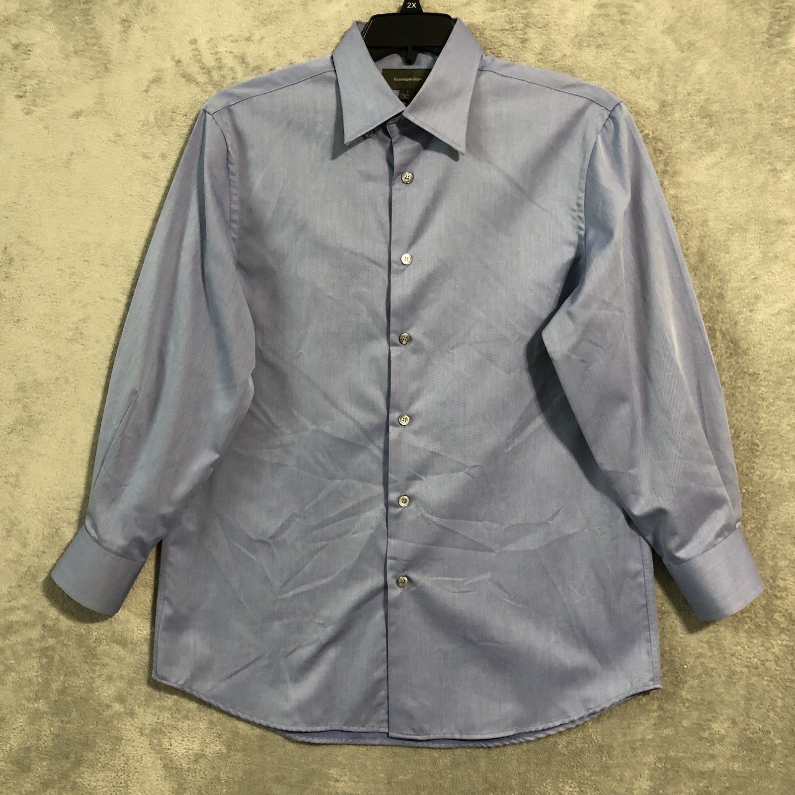 ERMENEGILDO ZEGNA Mens Large Flip Cuff Button Down Shirt Blue Made in Italy