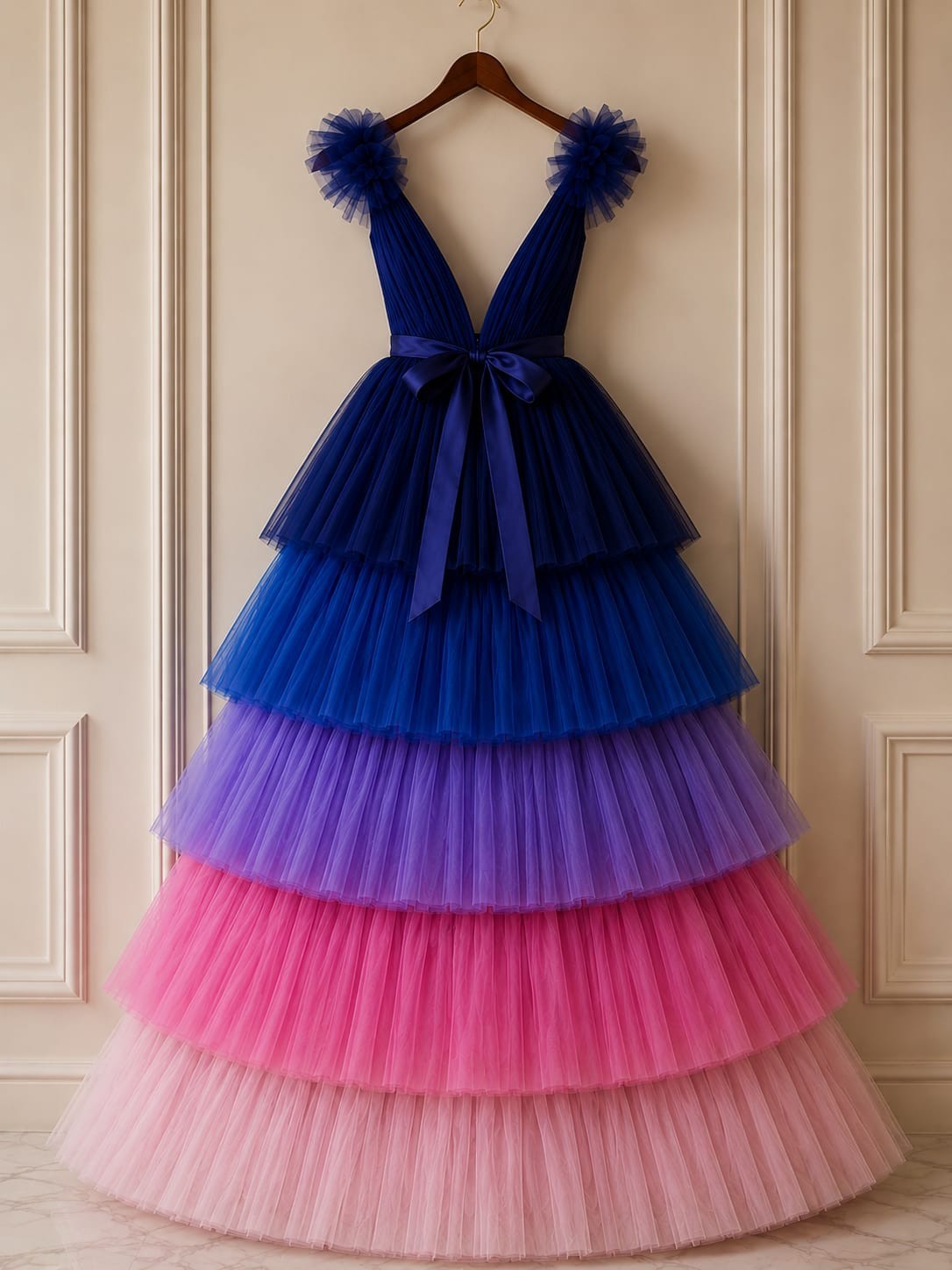 Luxury Multicolor Tiered Tulle Ball Gown – Handmade Princess Evening Dress