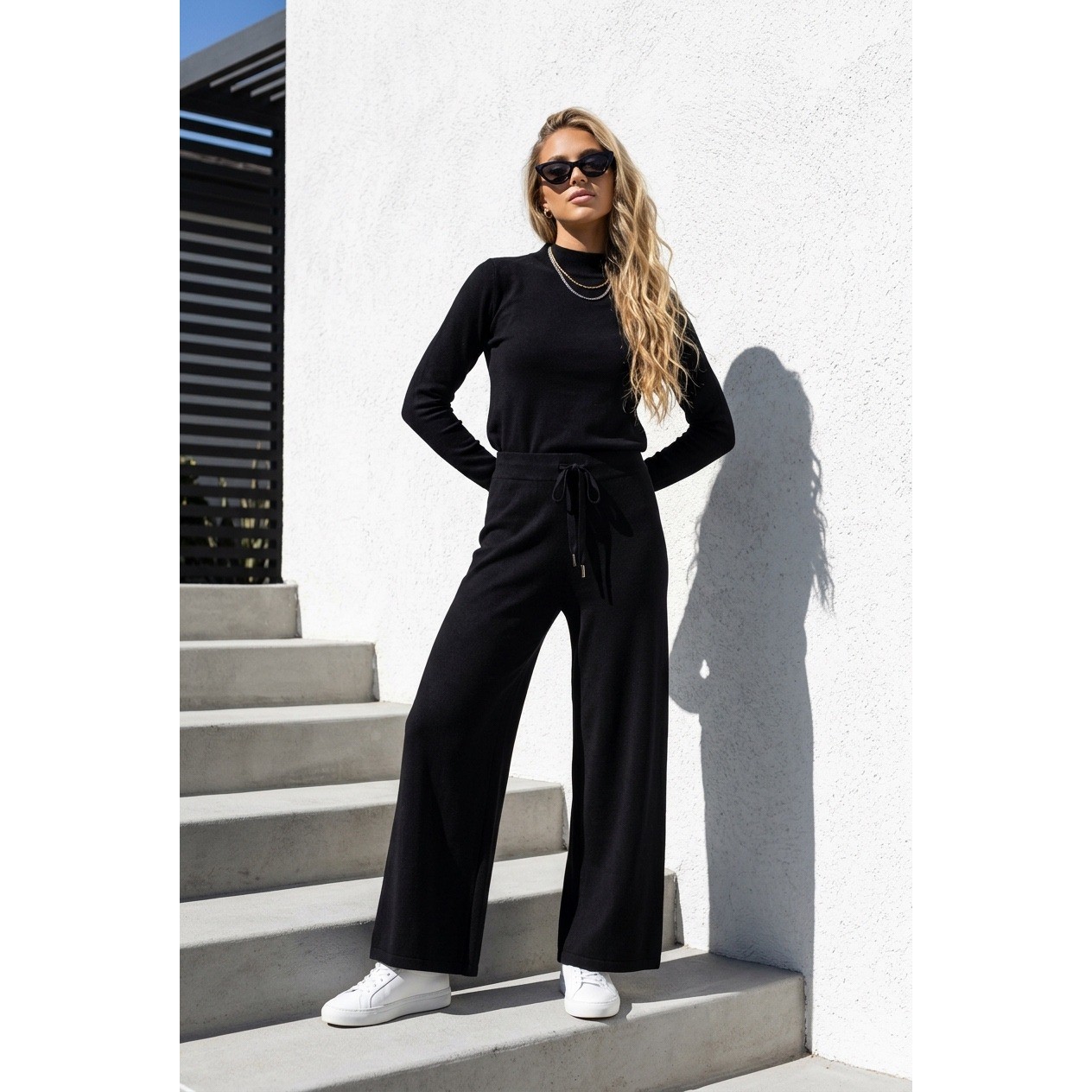 Spanx AirEssentials Wide Leg Pants Black Drawstring Lounge Trousers Small 50239R