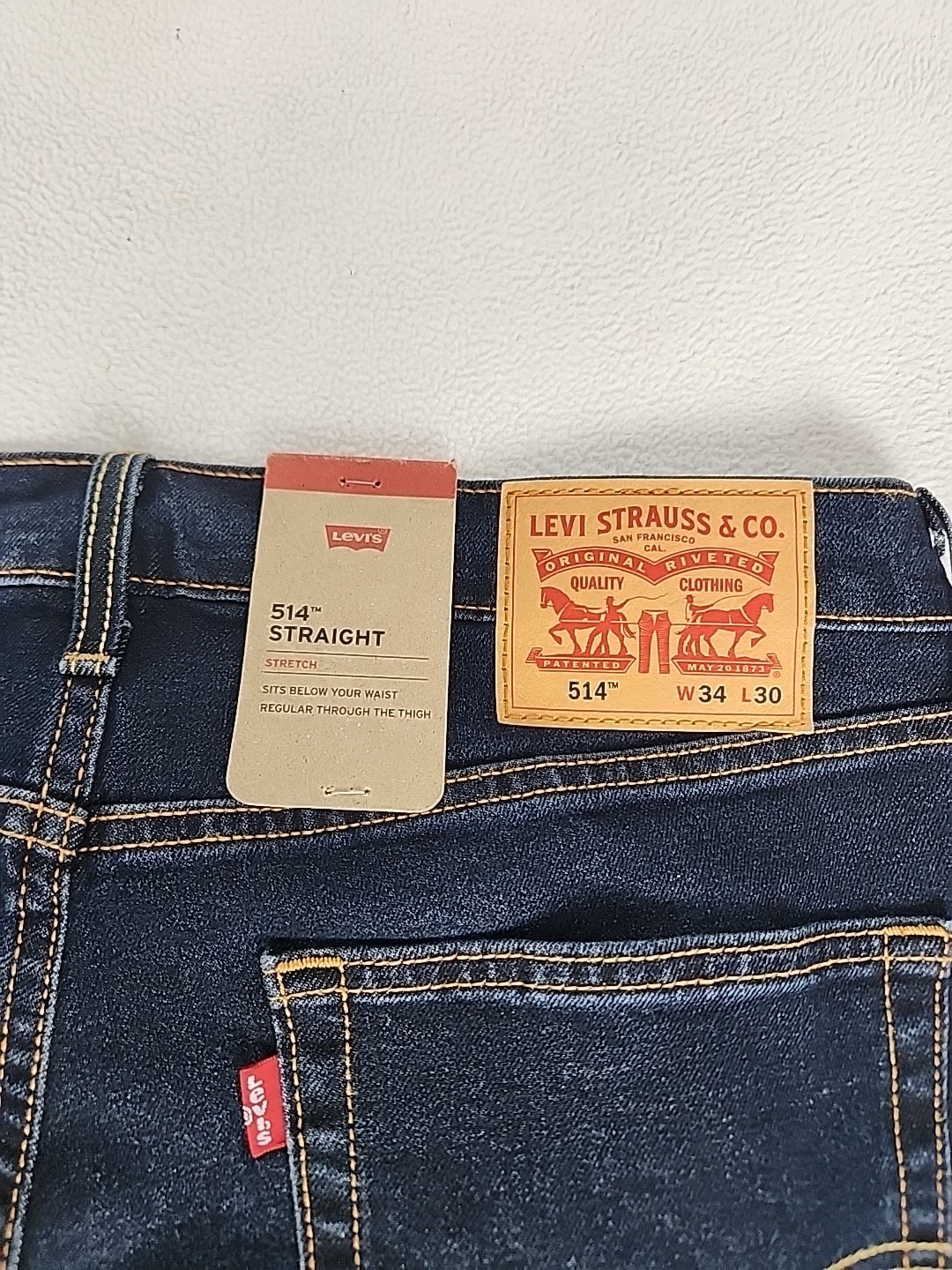 Levi’s 514 Regular Fit Zip Fly Straight Denim Jeans 34X30 Mens Dark Blue Stretch