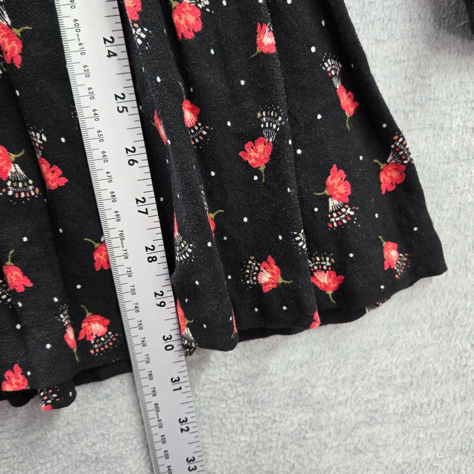 Free People Women Dress 4 Red Floral Tegan Mini A Line Boho Pleated Keyhole