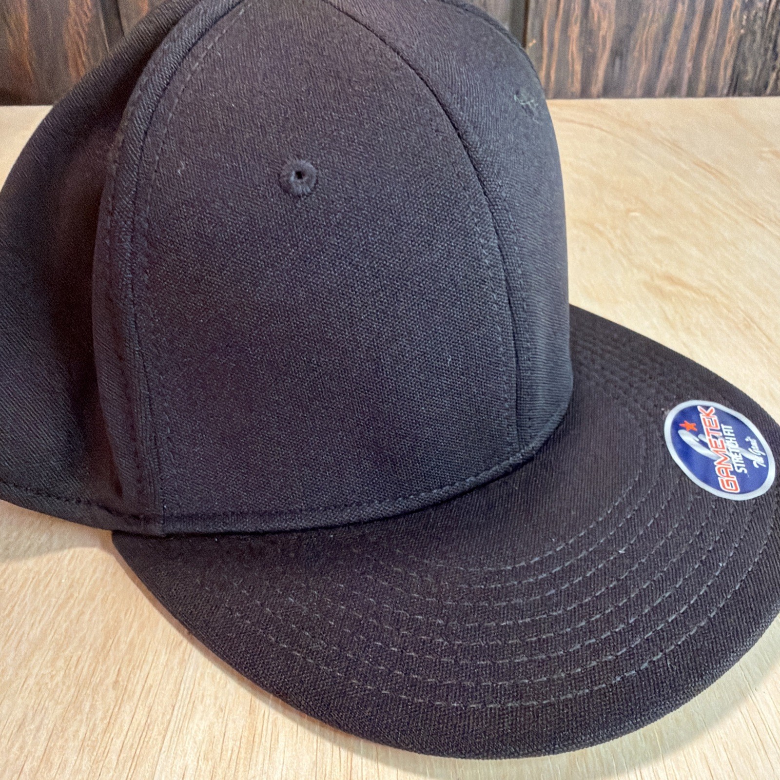 The Game Blank Stretch Fit Hat Cap Baseball Fitted M Medium Black Umpire Flat