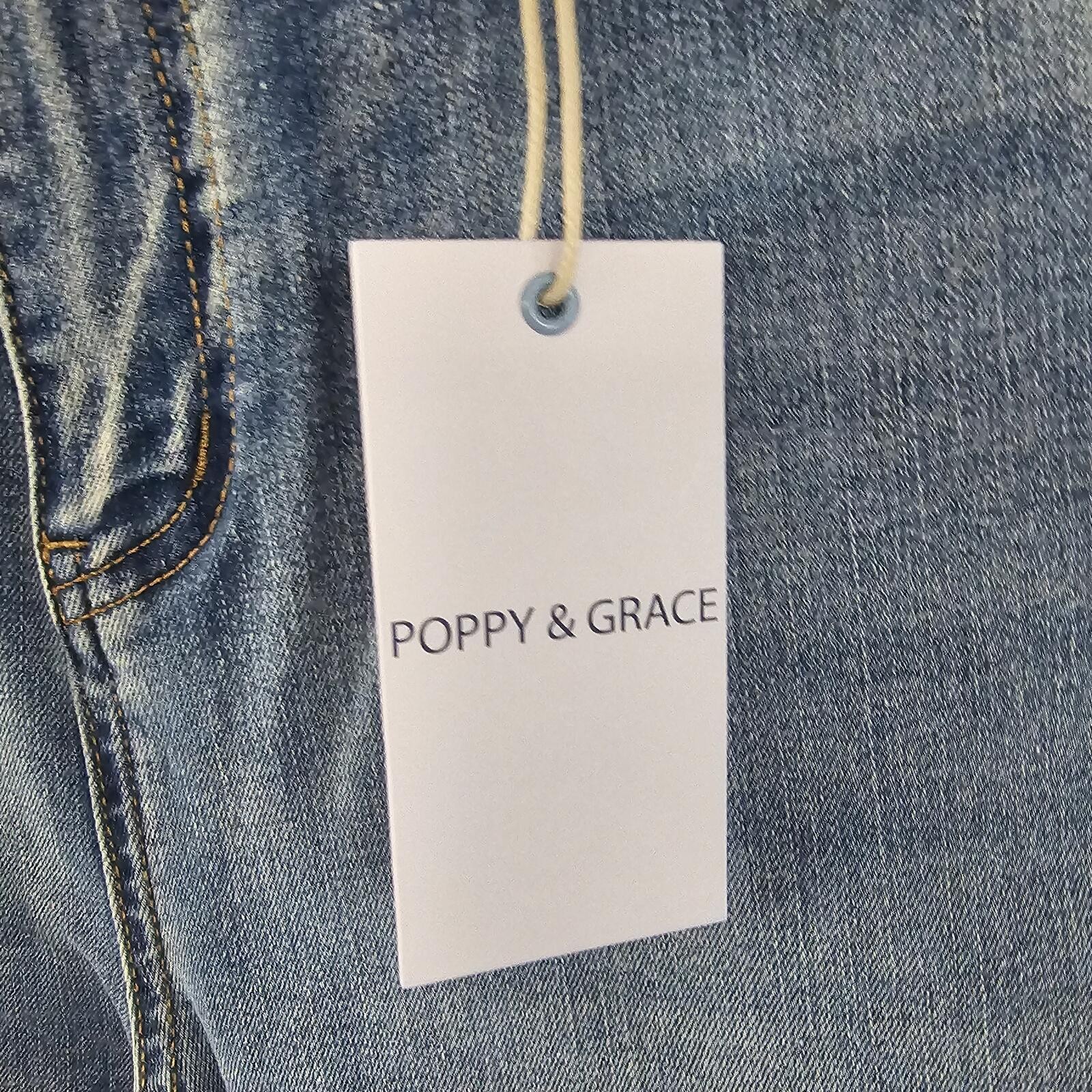 Poppy & Grace Blue Cropped Cuffed Denim Jeans Size 33 NWT