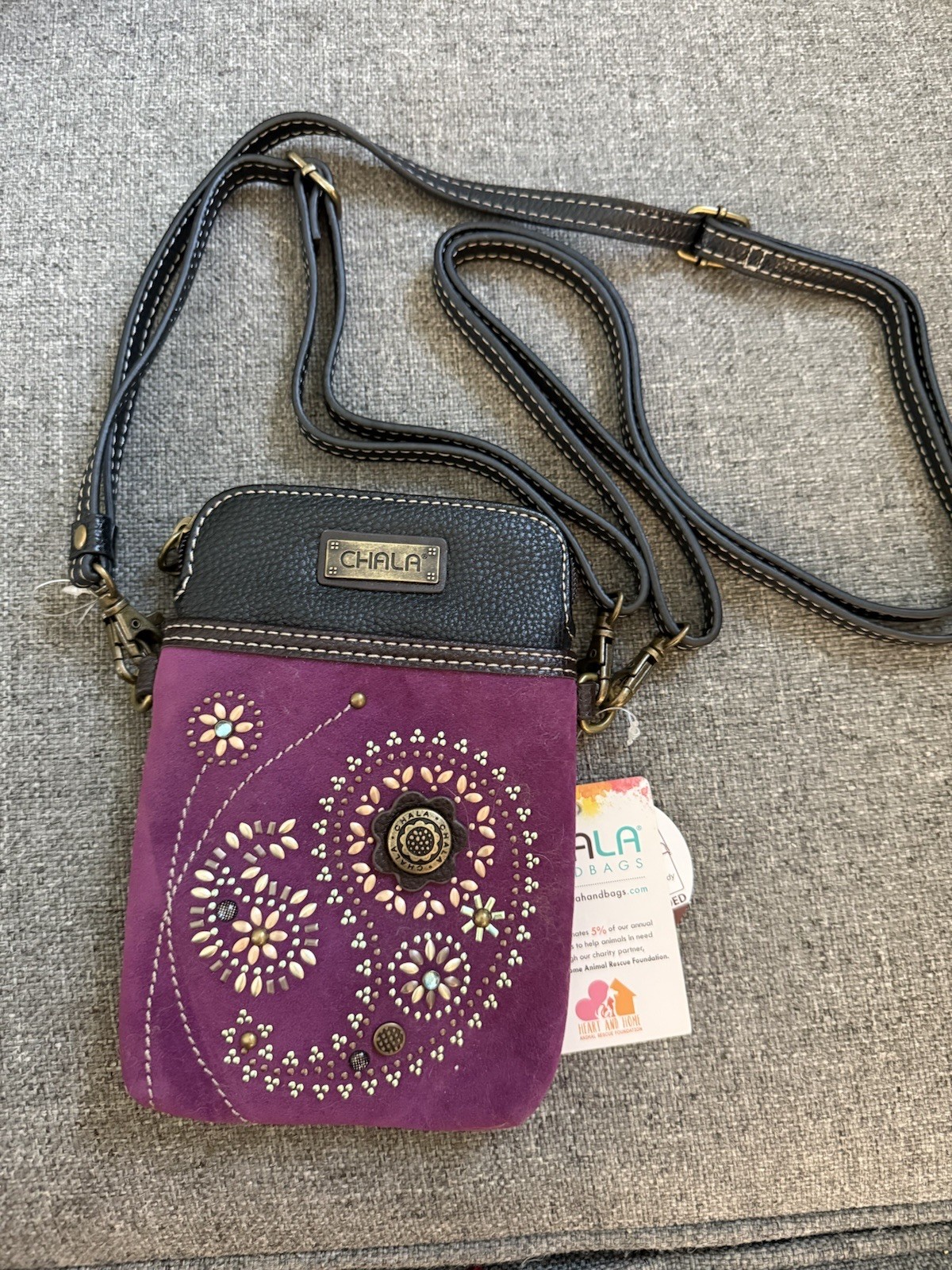 NWT Chala Purple Studded Paisley Swirl Purse Organizer Crossbody Cellphone Bag