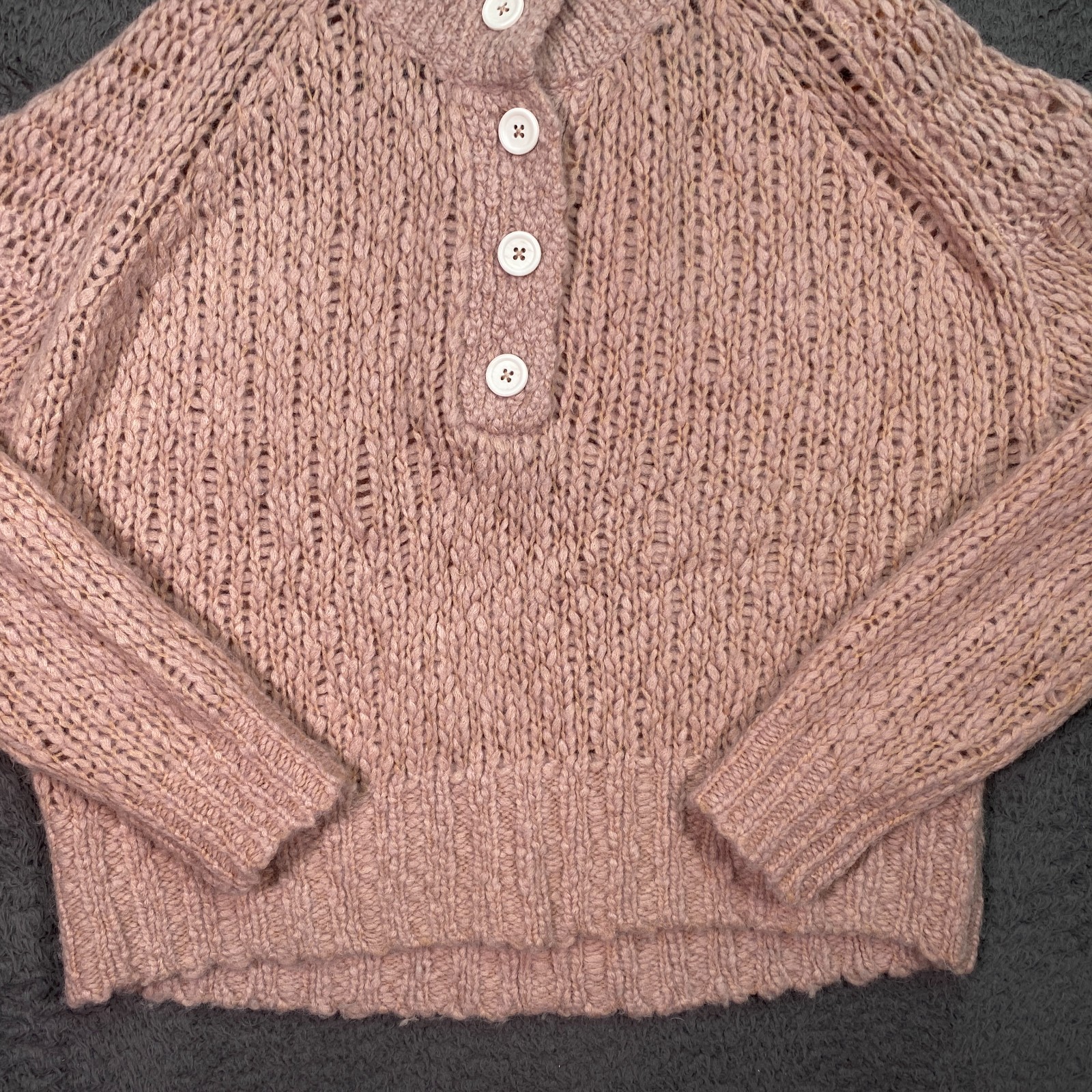 Everlane Sweater Lofty Knit Alpaca Henley S Coral Raglan Wool Blend Pullover