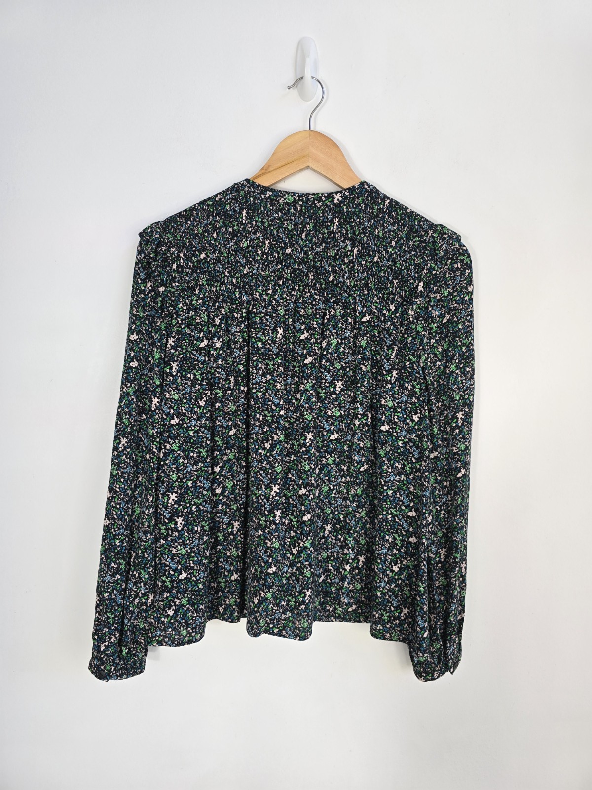 Whistles Size 10 Blouse Blue Green Floral Print Long Sleeve Sleeve Womens Top