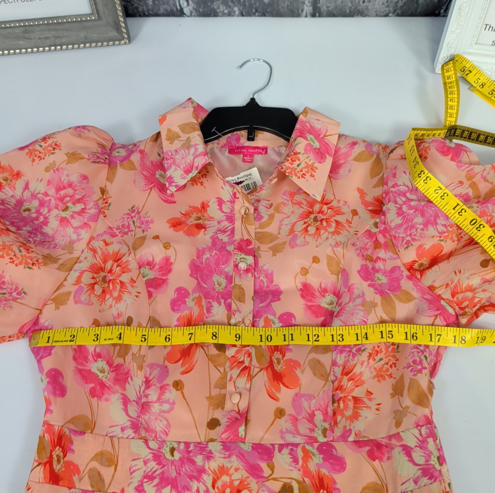 Flying Tomato Gorgeous Instinct Woven Lined Dress Size L Floral Puff Sleeve NWT!