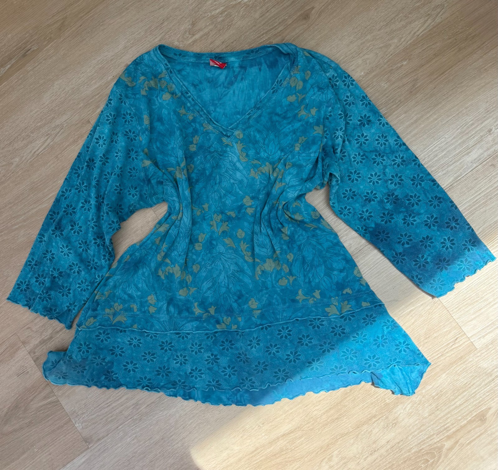 y2k Vintage Glima Womens Fairy Whimsical Blue Teal Long Sleeve Layered Top Shirt