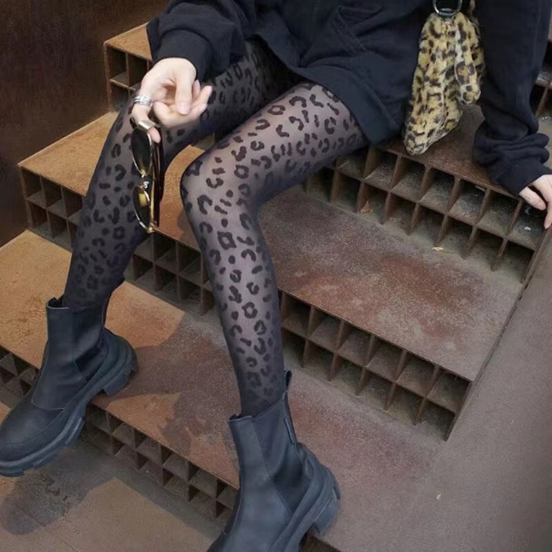 NEW LEOPARD PRINT PANTYHOSE PATTERN STOCKINGS TIGHTS BLACK THIN SHEER SEXY