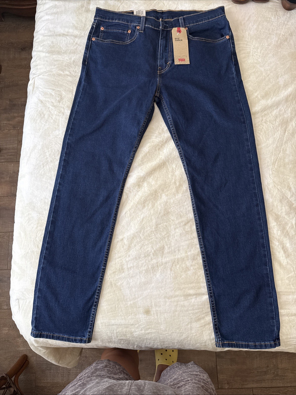 Levi’s 502 Regular Fit Zip Fly Tapered Denim Jeans 34X32 Men’s Dark Blue Stretch