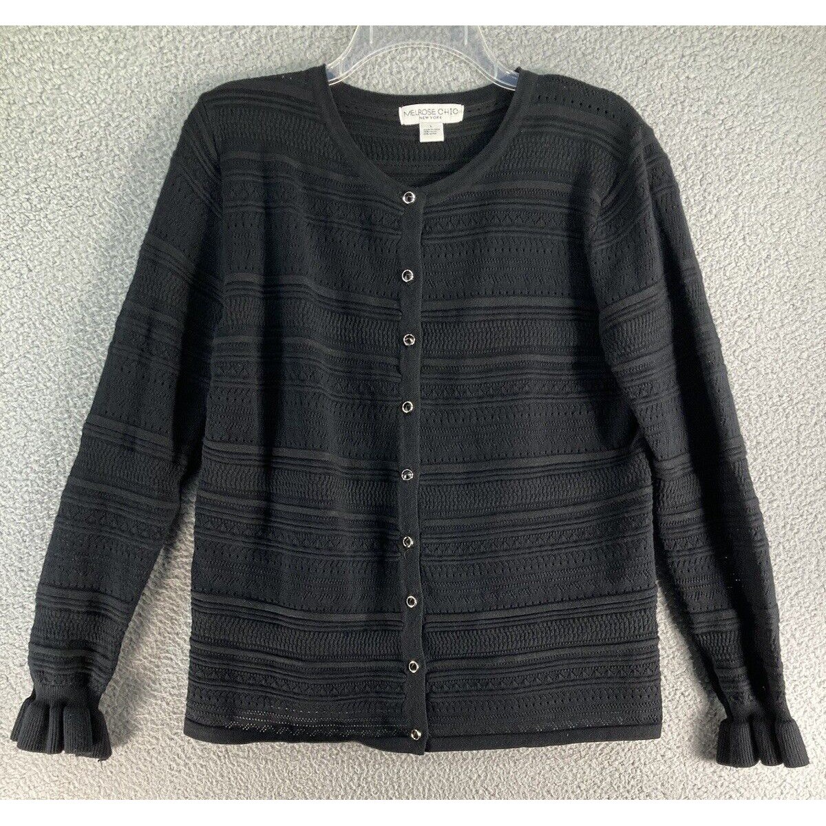 Melrose Chic Sweater Womens Large Black Pointelle Knit Button Cardigan Coquette