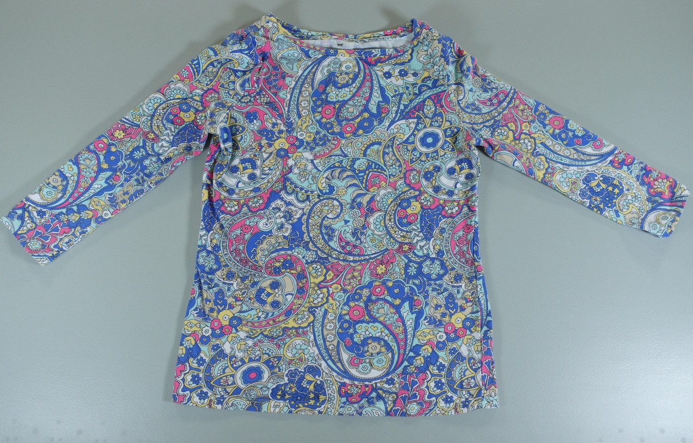 Talbots Shirt Womens SP Multicolor Paisley 3/4 Sleeve Crew Neck Jersey Top