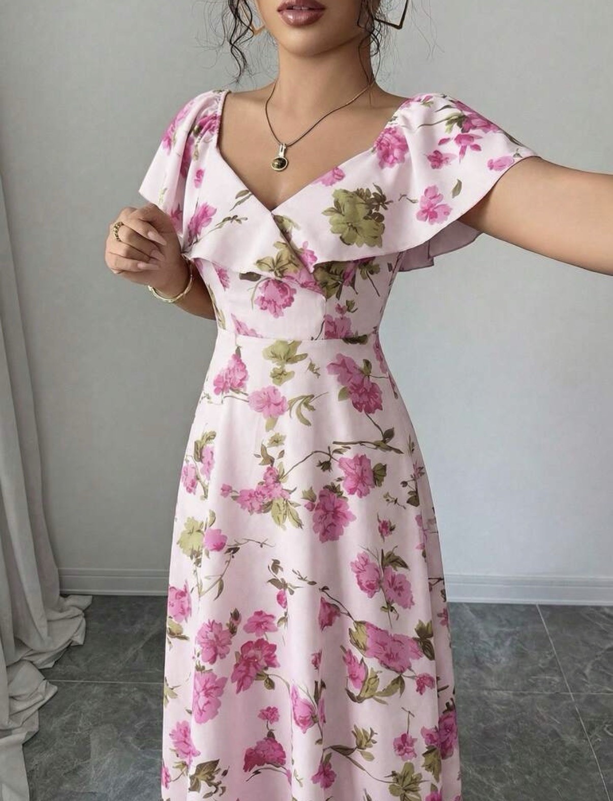 Brand New Floaty Ruffle Ditsy Flower Dusty Pink Maxi Dress Wedding Summer 14