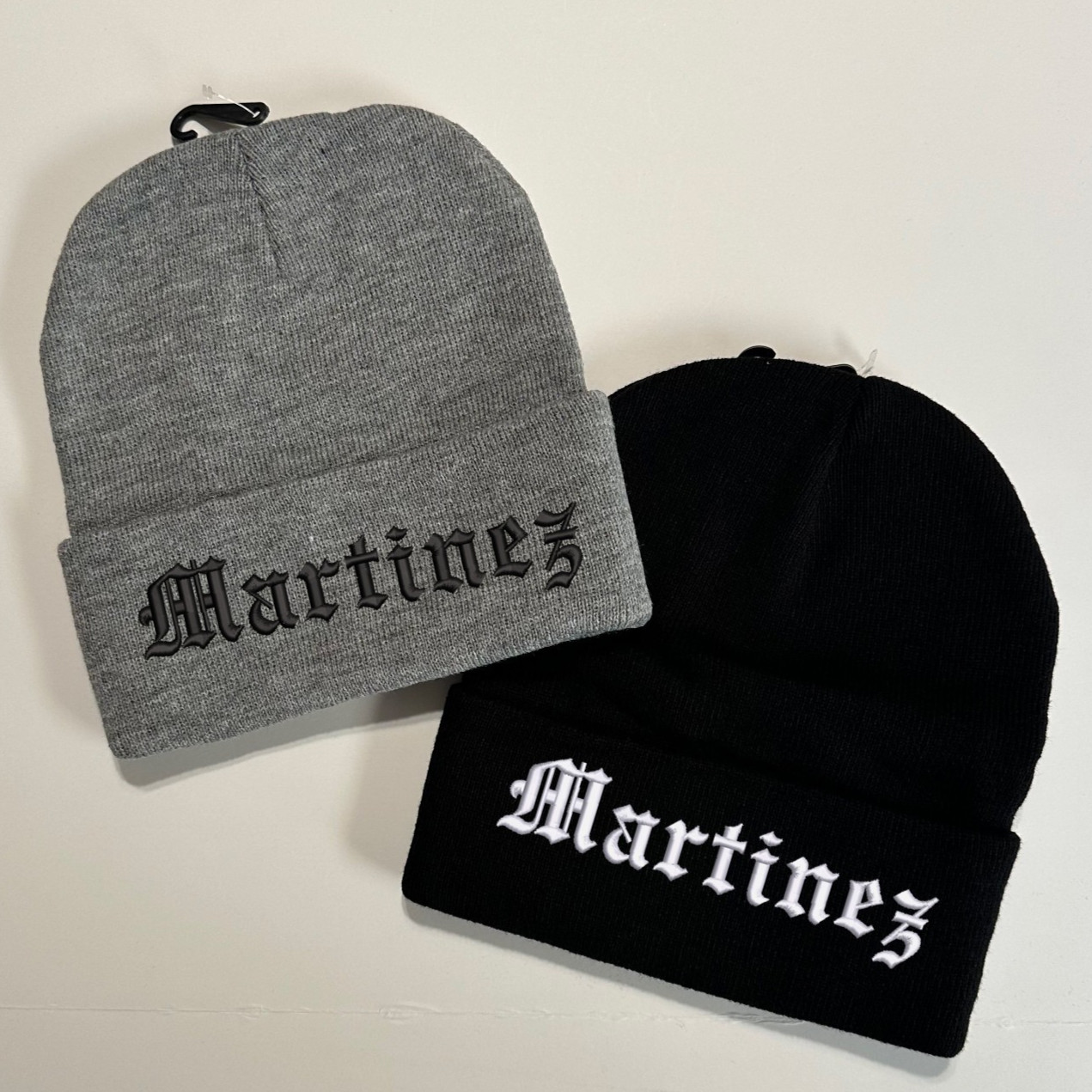 Custom Last Name Embroidered Beanie Text in old English Stitched Your Last Name