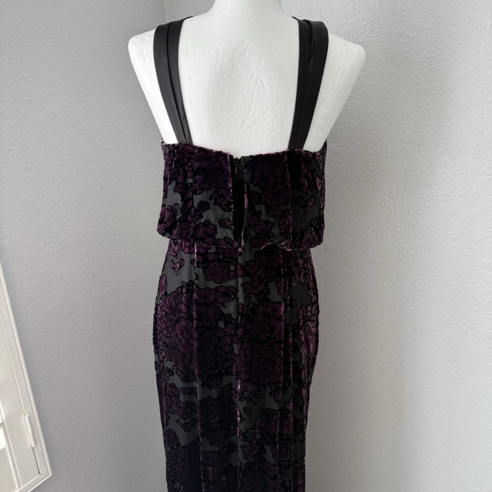 Aidan Mattox Purple Burnout Velvet Maxi Dress Gown Whimsigoth Gothic 4 Vtg