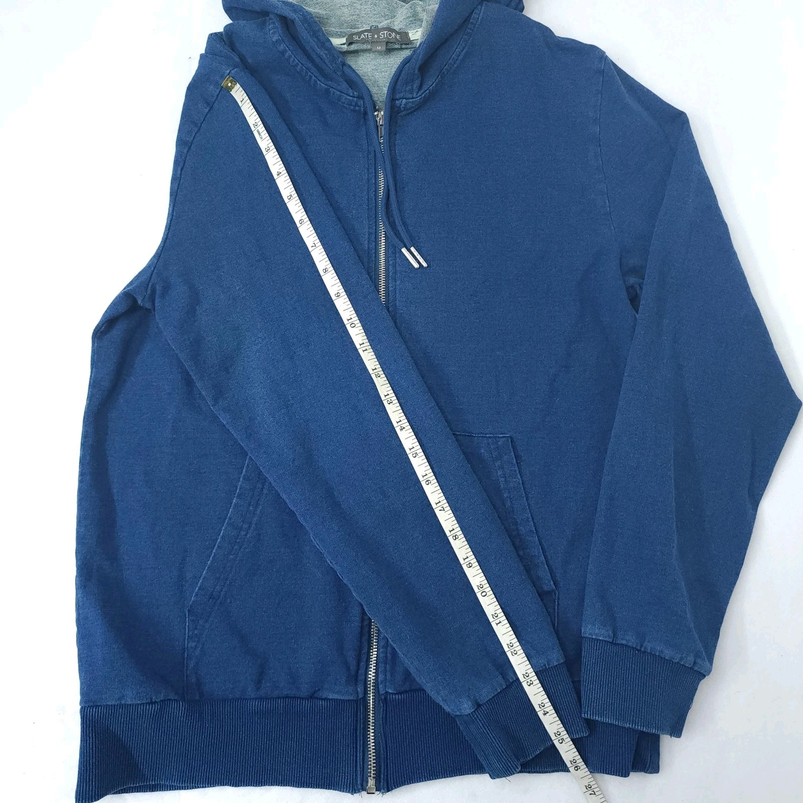 Slate & Stone Washed Blue Zip Up Hoodie Jacket w/ Pockets Mens Size M Med $298