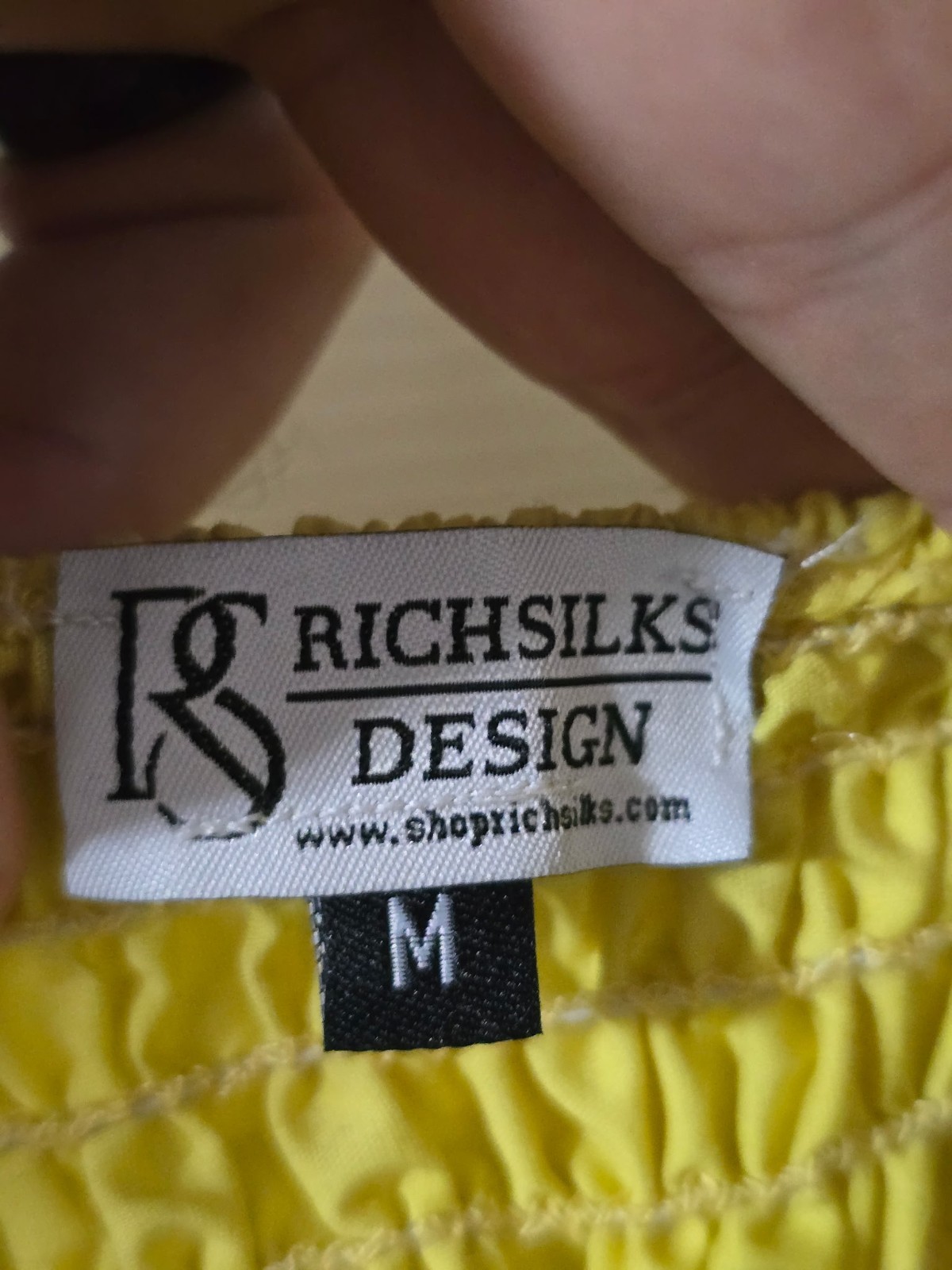 Rich Silks Design High Low Blouse Yellow Rooshed Tie Chest Womans Medium Summer