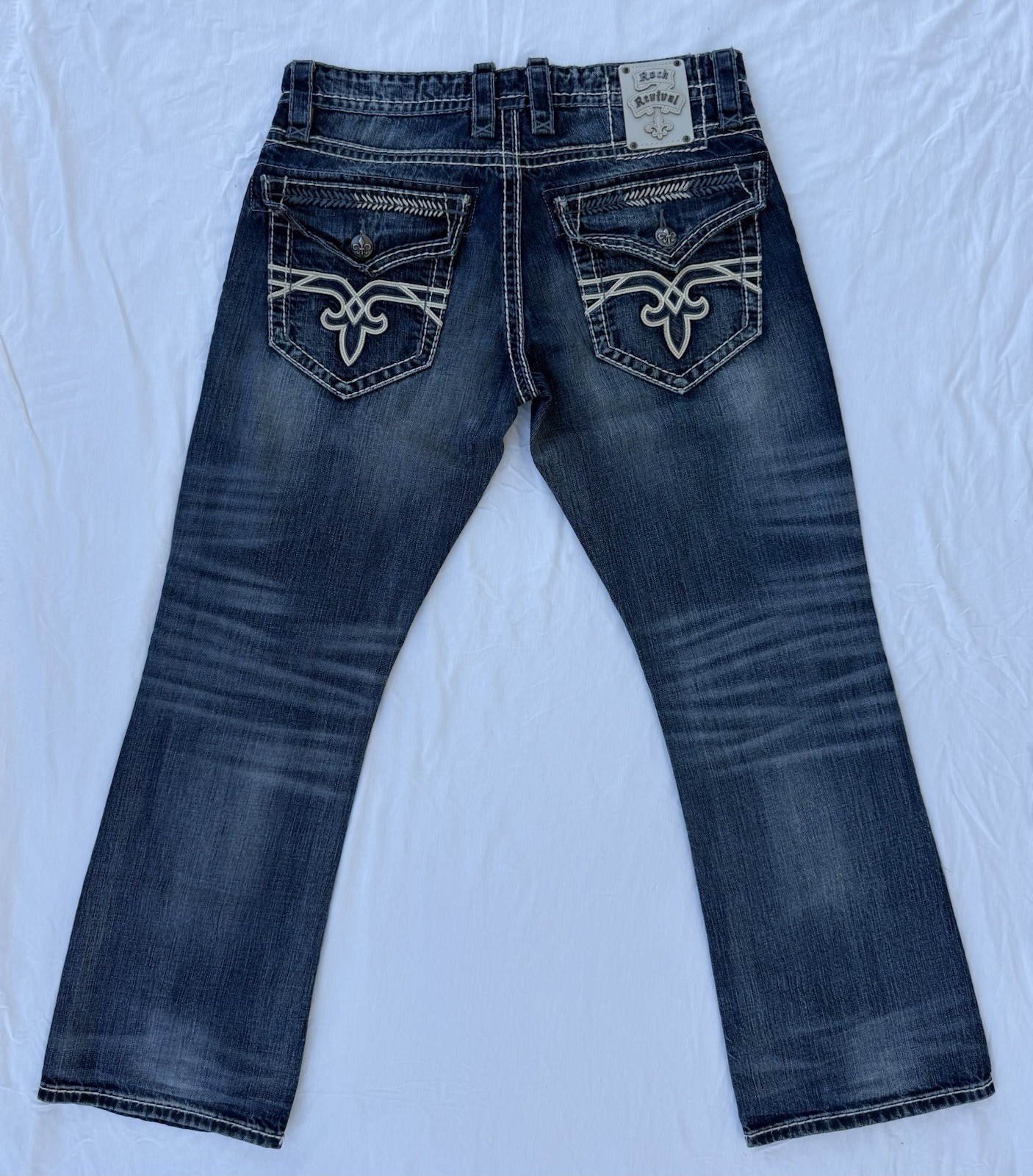 Rock Revival Men’s Denim Jeans 33 35X31 Fabio Boot Cut Excellent Condition