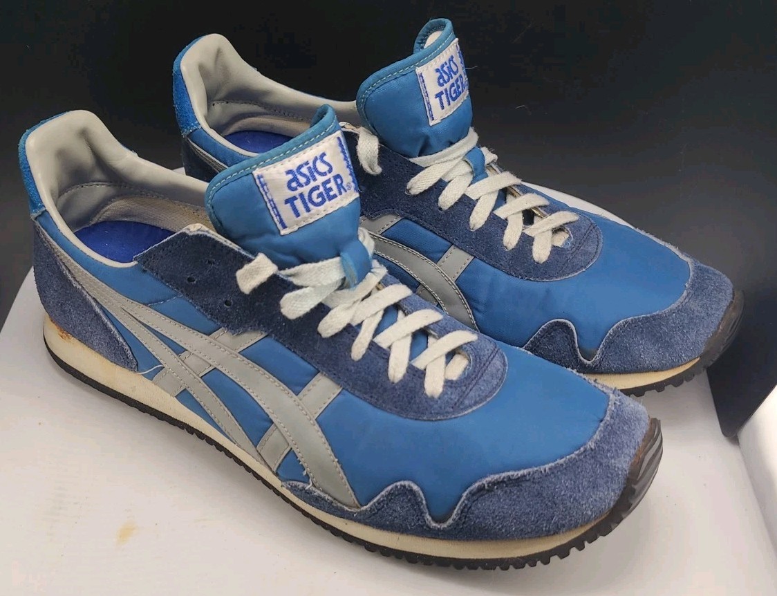 Vintage ASICS TIGER Shoes 80s Blue/Gray Nylon Men’s Sz 12.